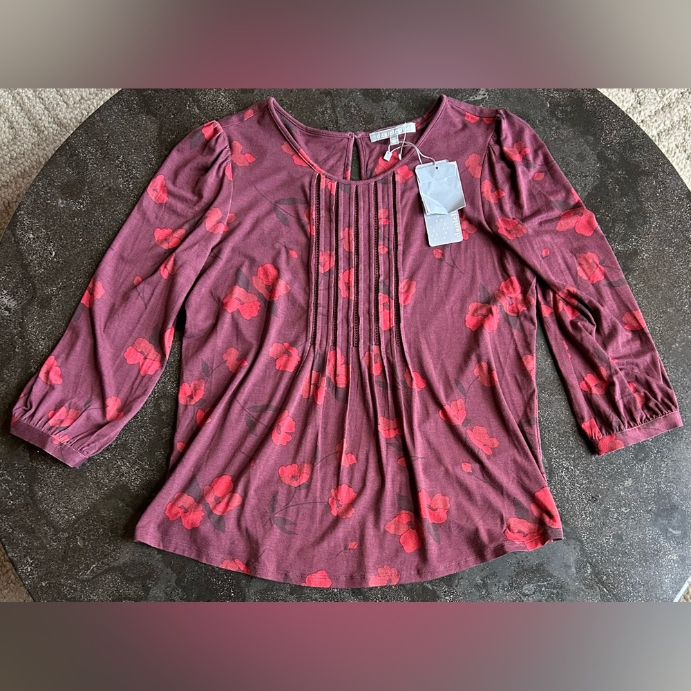 Daniel Rainn Purple Blouse with Red Floral Pattern
